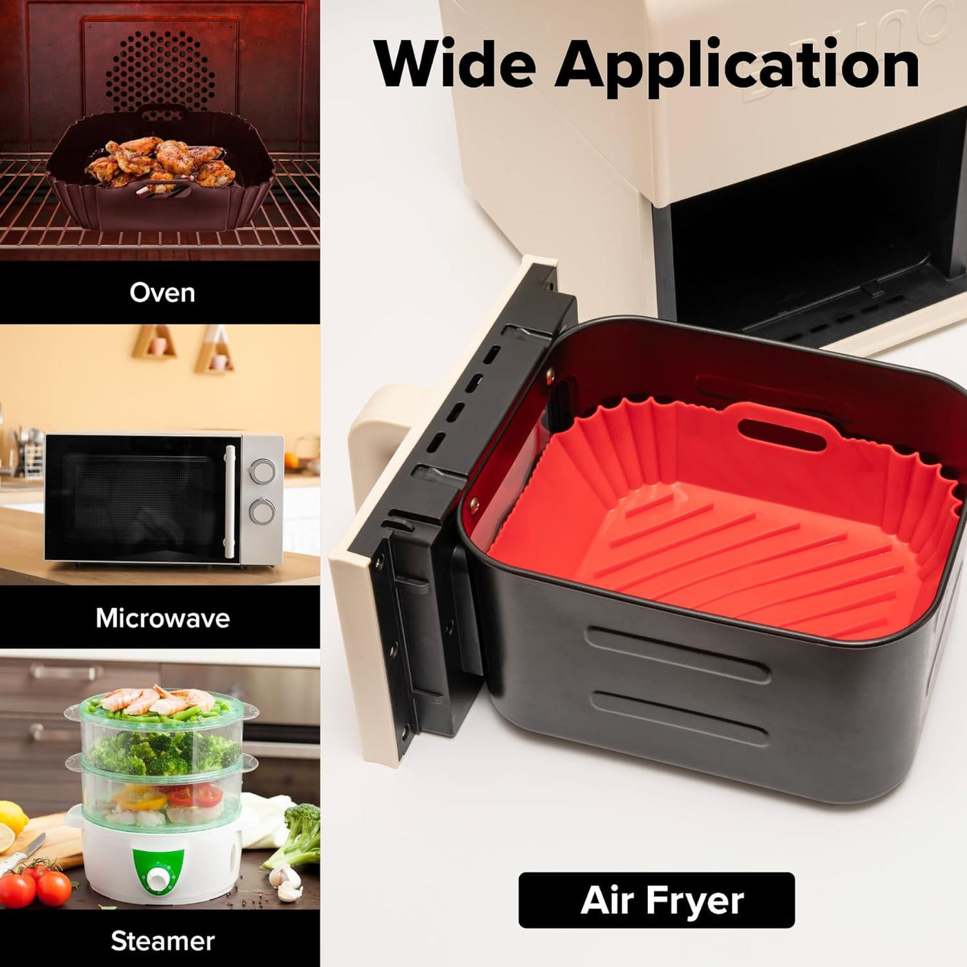 Powerlix 2 Pack 8.5'' Air Fryer Silicone Pot, Food Safe Non Stick Sili