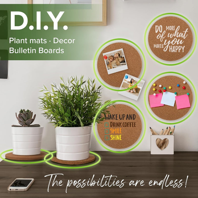 a plant on a table with text: 'D.I.Y. DO MORE Plant mats Decor of what Bulletin Boards MAKES You HAPPY WAKE UP AND DRINK COFFEE SMILE SHINE The possibilities are endless!'