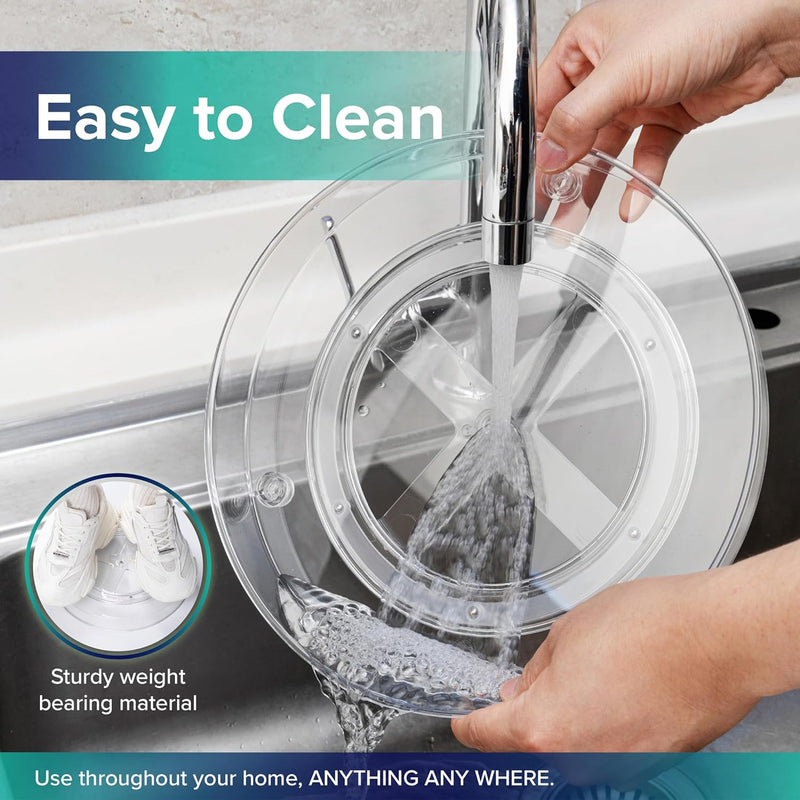 a person washing dishes in a sink with text: 'Easy to Clean Sturdy weight bearing material Use throughout your home, ANYTHING ANY WHERE.'