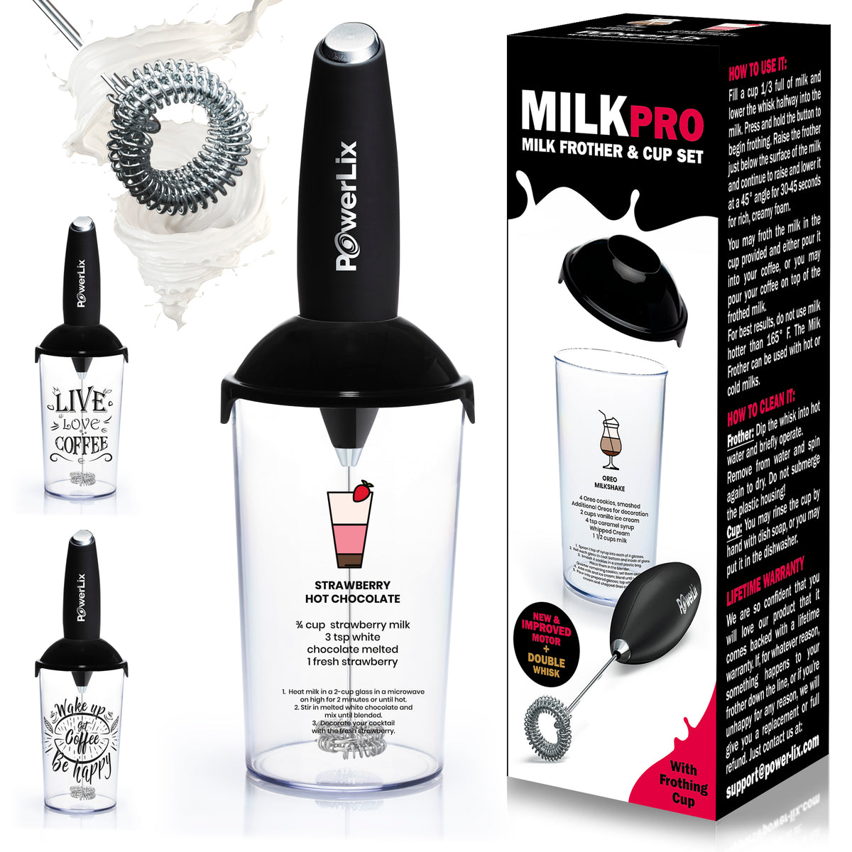 Powerlix PowerLix™ Milk Frother - New Double whisk + Foamer Cup